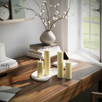 LED-Blockkerzen-Set – Hellgelb – 2 x 5 x 12,5 cm | 2 x 5 x 20 cm