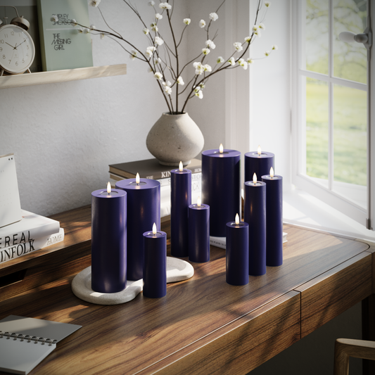 LED-Blockkerzen-Set – Königsblau – 3x 5 x 20 | 3x 5 x 12,5 | 2x 7,5 x 20 | 2x 10 x 20 cm