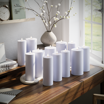 LED-Blockkerzen-Set – Verblasst Blau – 6 x 7,5 x 20 | 6 x 10 x 20 cm