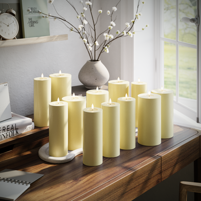 LED-Blockkerzen-Set – Hellgelb – 6 x 7,5 x 20 | 6 x 10 x 20 cm