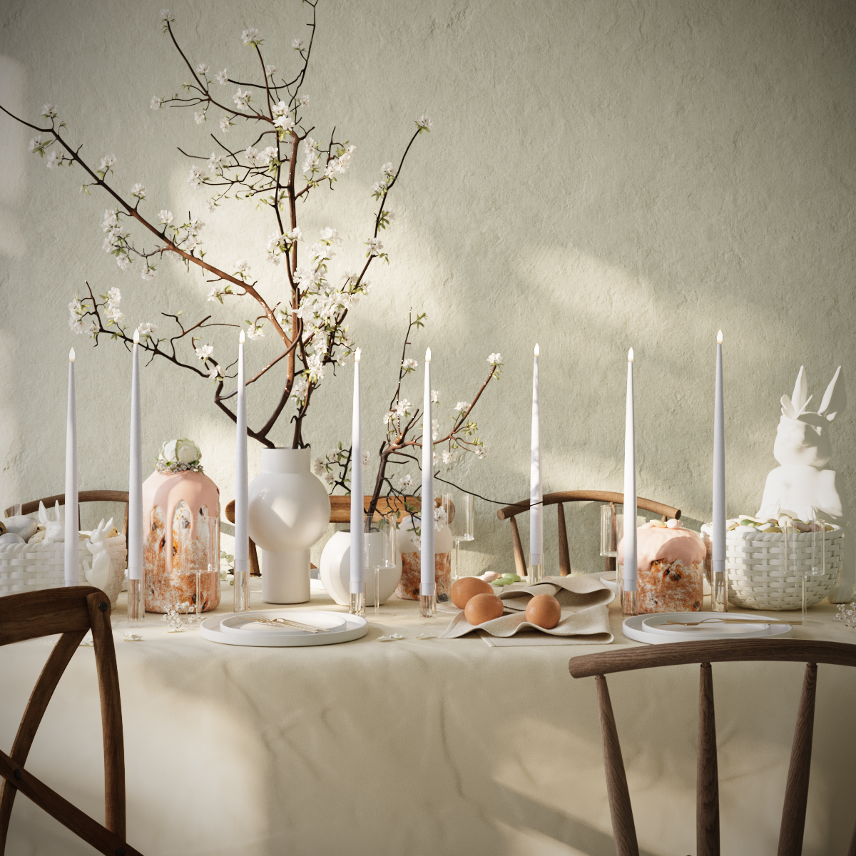 LED-Kerzenlicht Mit Lack – Mist Blue – 8 Stück 38 cm Kerzenlicht Mit Lack