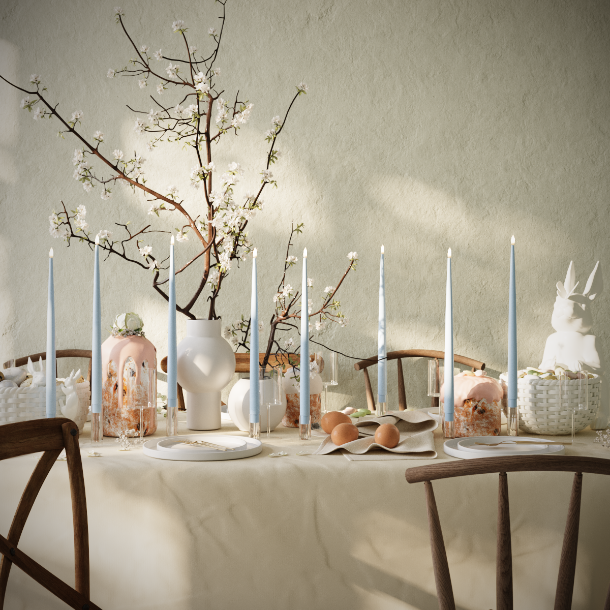 LED-Kerzenlicht Mit Lack-Set – Eisblau – 8 Stück 38 cm Kerzenlicht Mit Lack