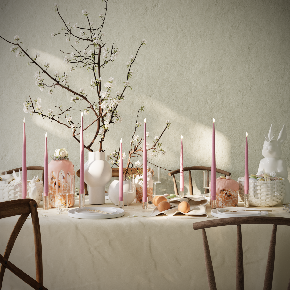 LED-Kerzenlicht Mit Lack – Magenta – 4 Stück 38 cm | 4 Stück 28 cm