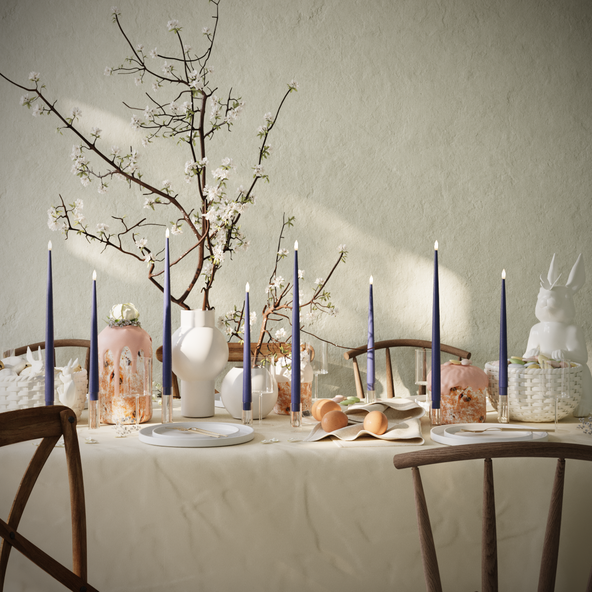 LED-Kerzenlicht Mit Lack-Paket – Königsblau – 4 Stück 38 cm | 4 Stück 28 cm