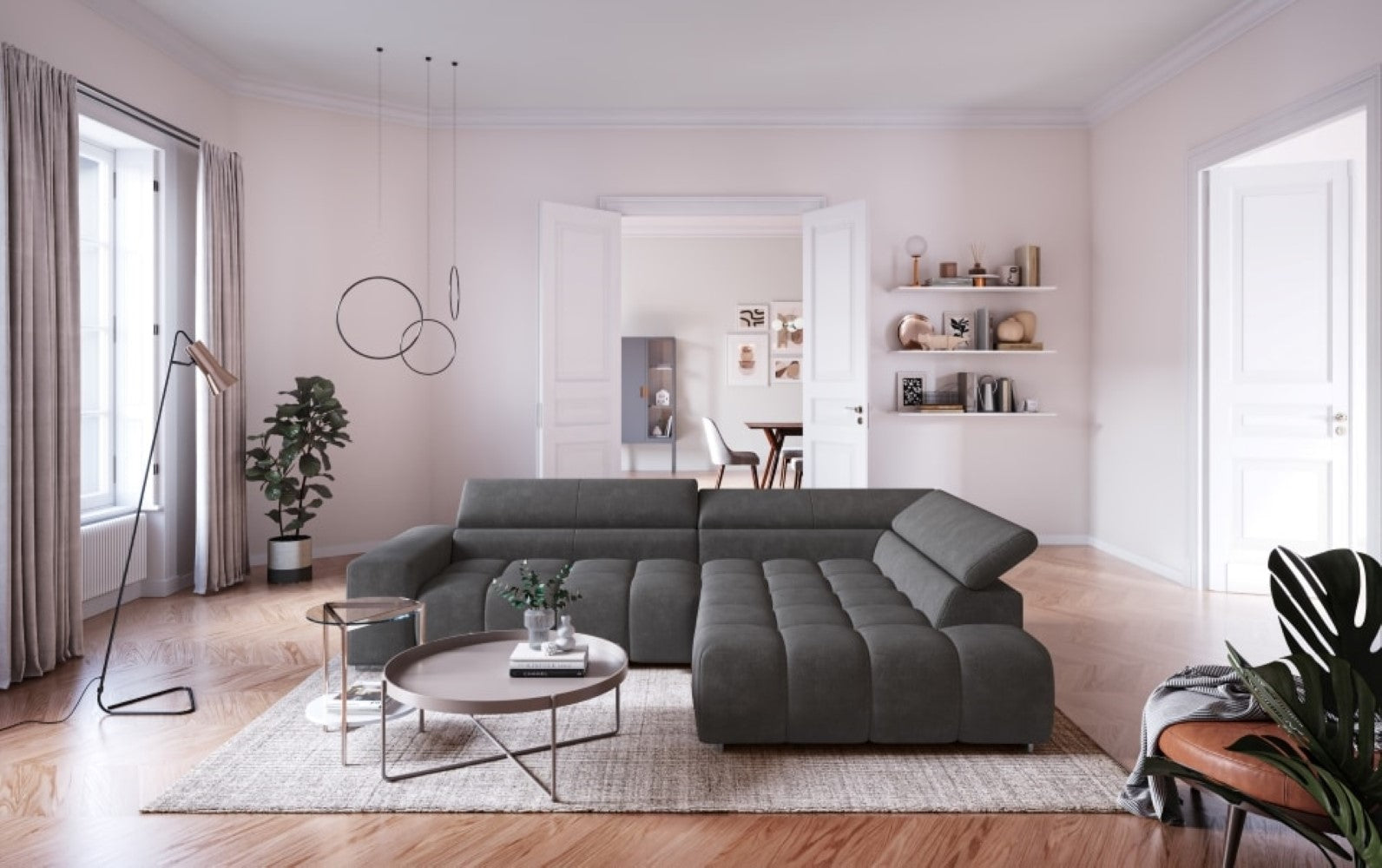 Ecksofa Orion von Cotta in Graphite – Elegante Garnitur mit hochwertiger Nosagfederung und verstellbaren Kopflehnen