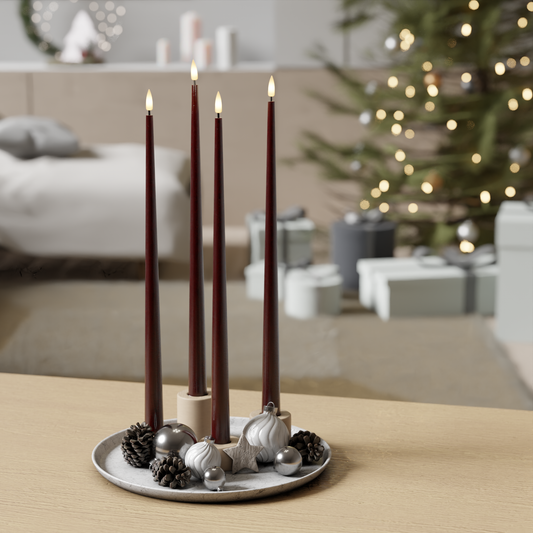 Burgunderrot Kerzenlicht Mit Lack, 4er-Pack, 38 cm