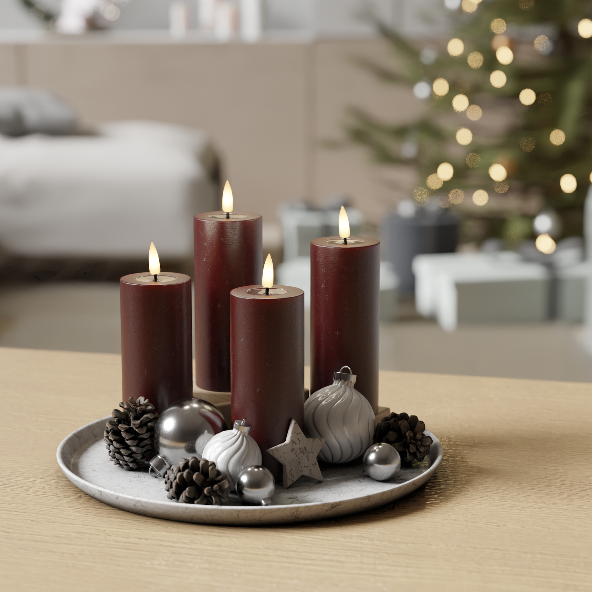 Burgunderrot Blockkerzen, Packung mit 4 Stück, Ø 5 x 12,5 cm