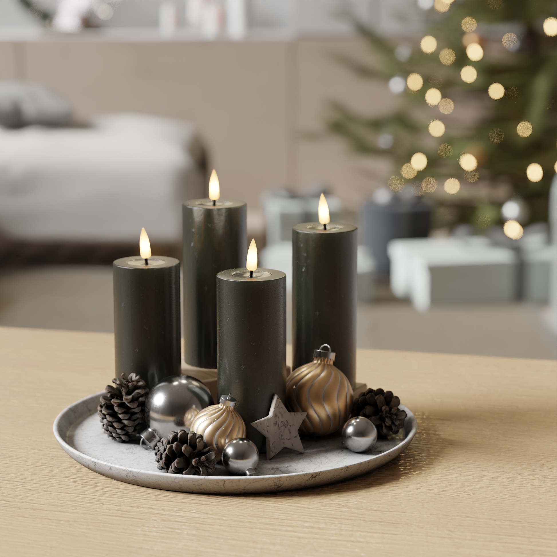 Dunkelgrüne Blockkerzen, Packung 4 x 5 x 12,5 cm