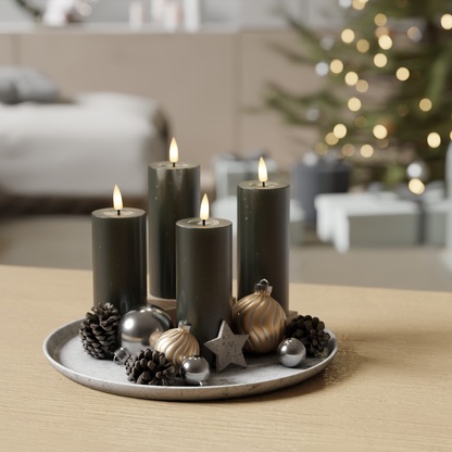 Dunkelgrüne Blockkerzen, Packung 4 x 5 x 12,5 cm