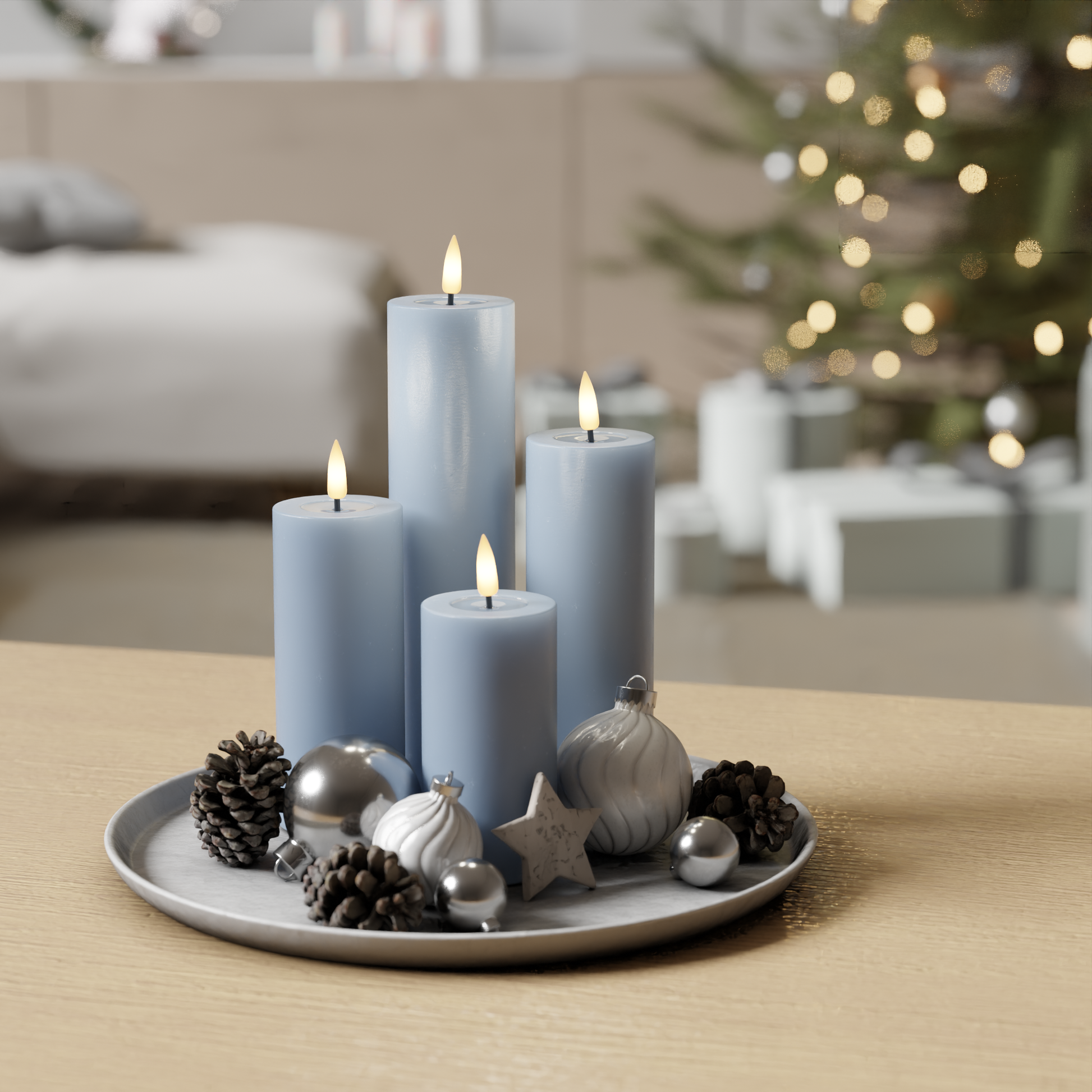 Eisblaue Blockkerzen, Packung mit 5 x 10, 12,5, 15, 20