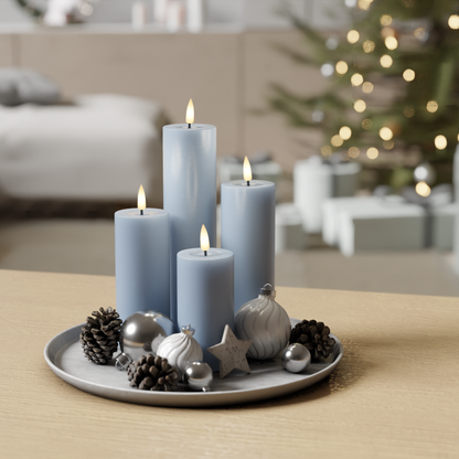 Eisblaue Blockkerzen, Packung mit 5 x 10, 12,5, 15, 20