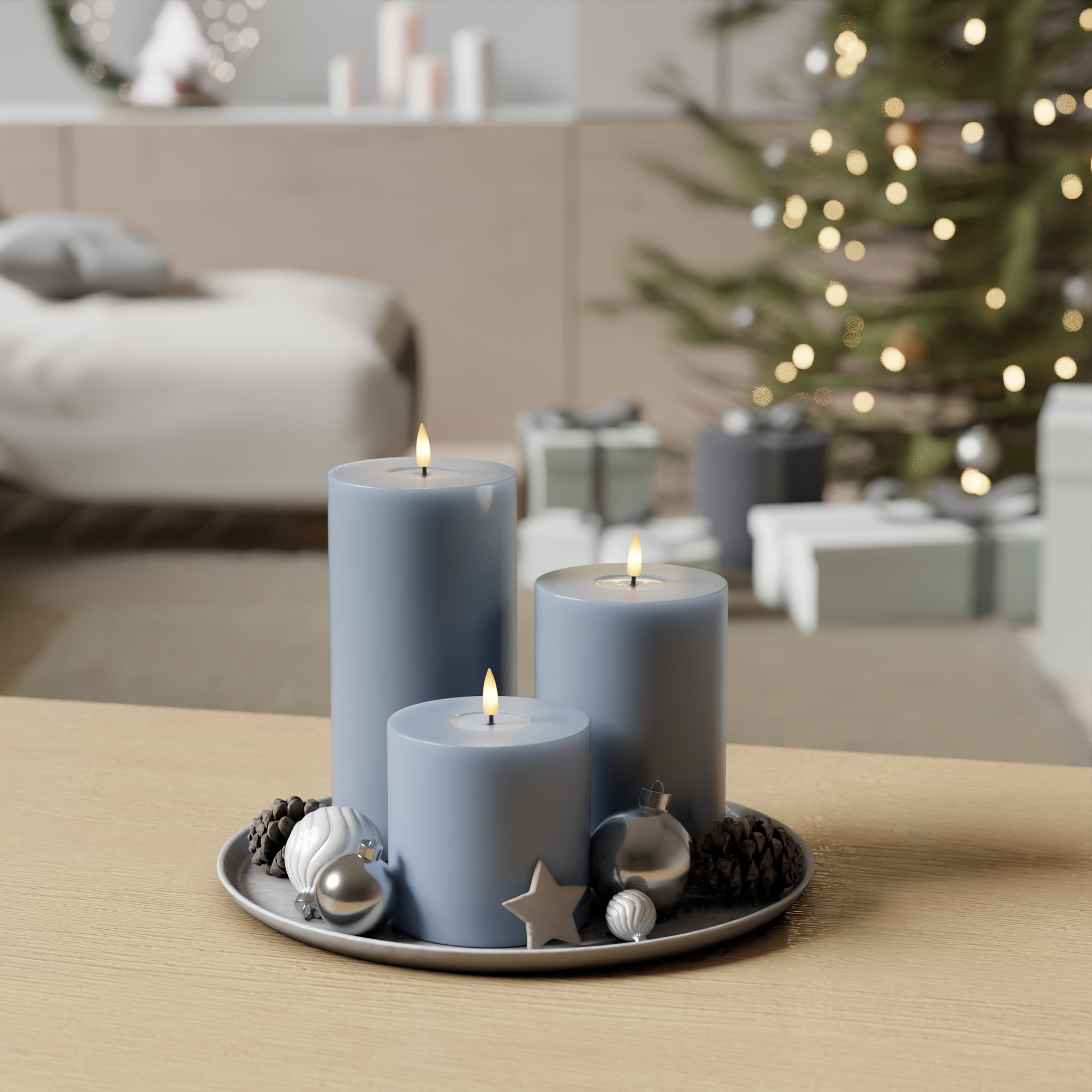 Eisblaue Blockkerzen, Packung mit 10 x 10, 15, 20