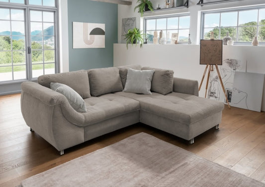 Stylisches Ecksofa Agira mit Schlaffunktion in elegantem Cord Stoff – Verschiedene Farben erhältlich