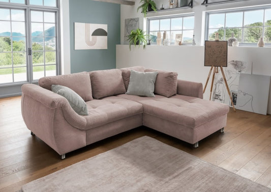 Stylisches Ecksofa Agira mit Schlaffunktion in elegantem Cord Stoff – Verschiedene Farben erhältlich
