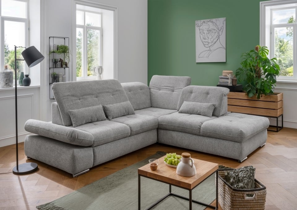 Stylisches Ecksofa Dalida von Benformato mit Schlaffunktion und variabler Sitztiefe – Modernes XXL-Sofa