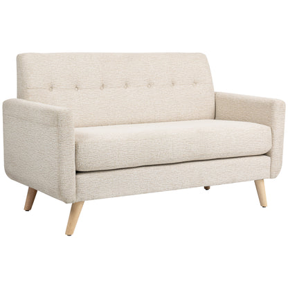 HOMCOM 2 Sitzer Sofa, Couch mit Dickem Sitz- und Rückenkissen, Samtoptik, Polstersofa mit Holzbeine, Doppelsofa im Modern-Stil für Wohnzimmer, Schlafzimmer, Beige   Aosom