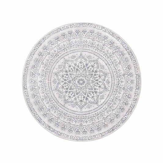 Teppich rund 120 cm d Boho-Stil taubengrau