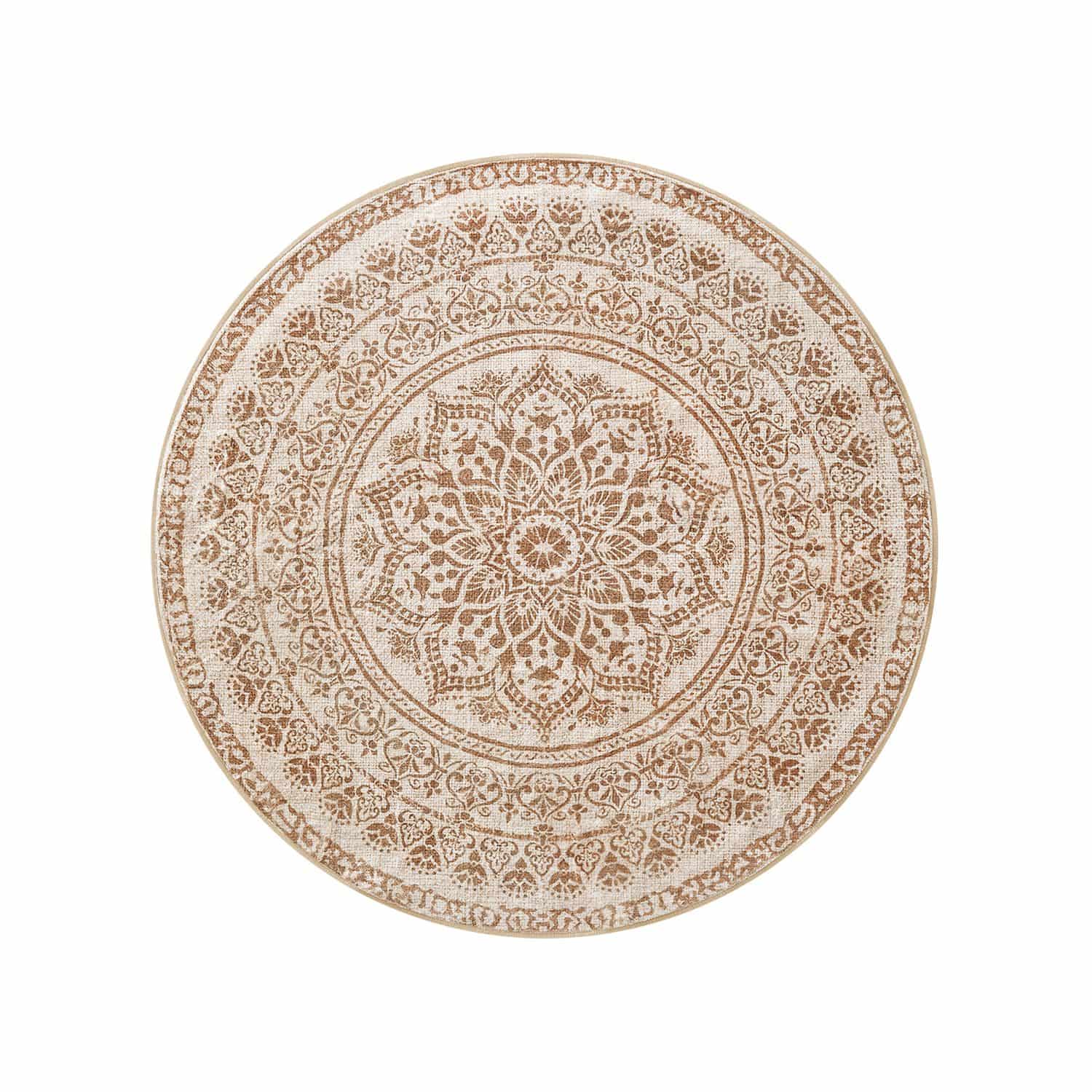 Teppich rund 120 cm d Boho-Stil cappuccinobeige