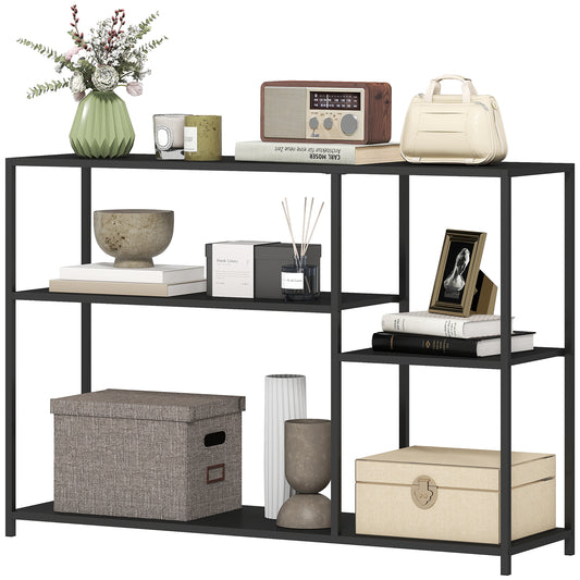 HOMCOM Konsolentisch Flurtisch mit 4 Ablagen, Beistelltisch mit Stahlrahmen, Metallregal für Kleinen Raum, Eingang, Flur, Wohnzimmer, 110 x 30 x 75 cm Schwarz   Aosom