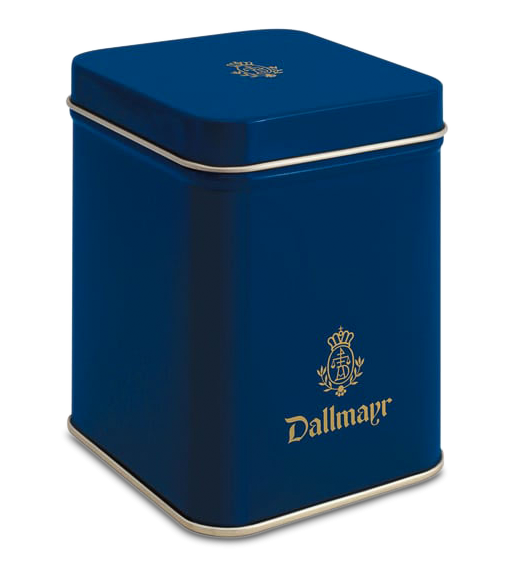 Teedose leer, dunkelblauDallmayr Logo, Inhalt 100g