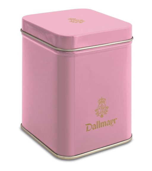 Teedose leer, altrosaDallmayr Logo, Inhalt 100g