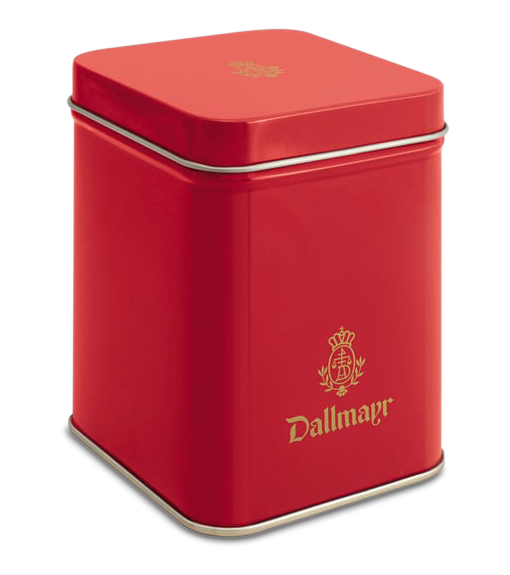 Teedose leer, rotDallmayr Logo, Inhalt 100g