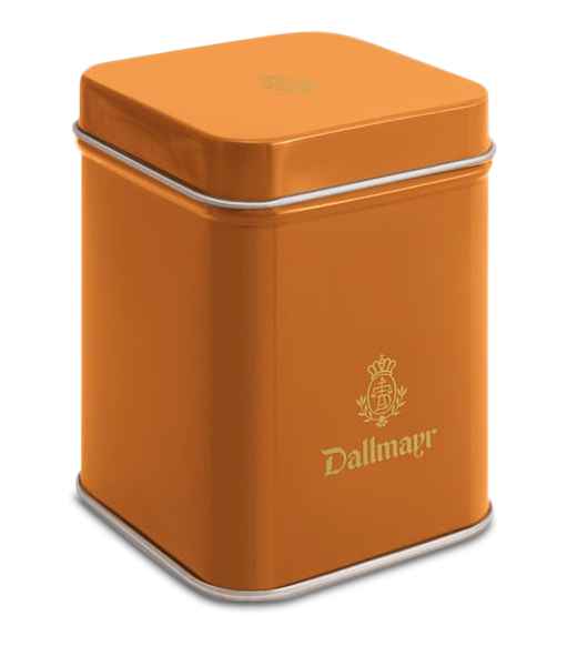 Teedose leer, orangeDallmayr Logo, Inhalt 50g