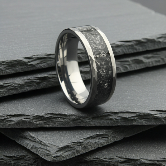 The Betelgeuse - 8mm Polished Tungsten & Meteorite Inlay Ring