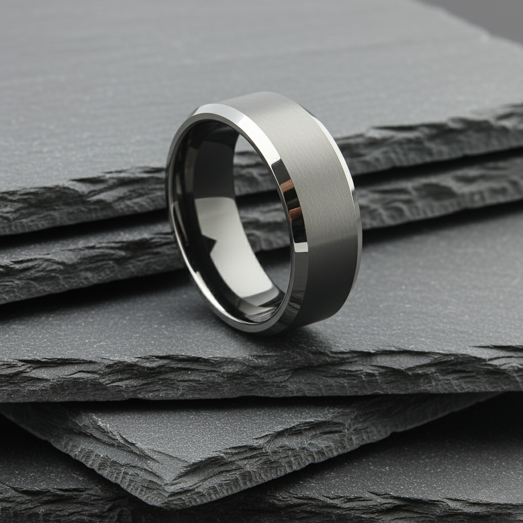 The Cassiopeia - 8mm Brushed Tungsten Bevelled Edge Ring