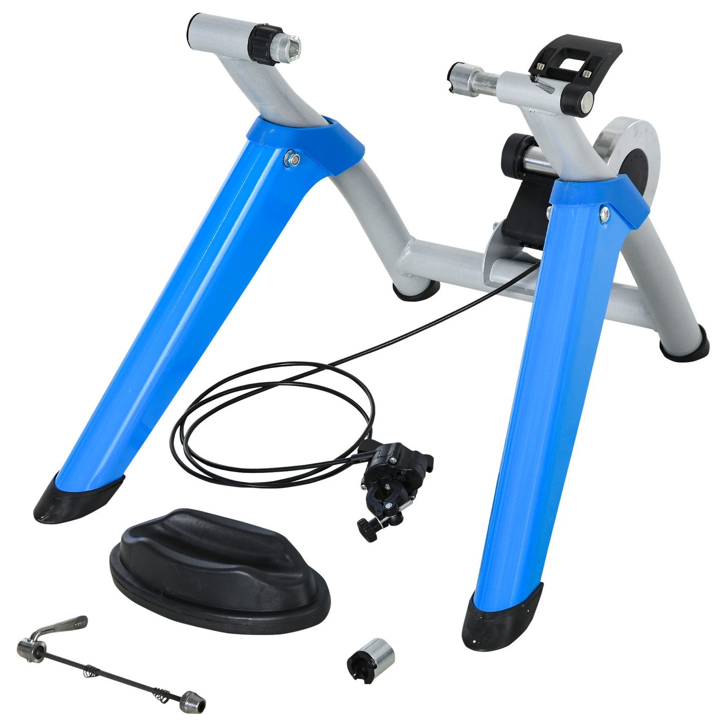 HOMCOM Rollentrainer Fahrradtrainer Heimtrainer mit 8-Stufen Widerstand und Magnetbremse für 650C 700C 26-29 Zoll, Metall Blau, kompakt 77x56x47,5cm   Aosom.de