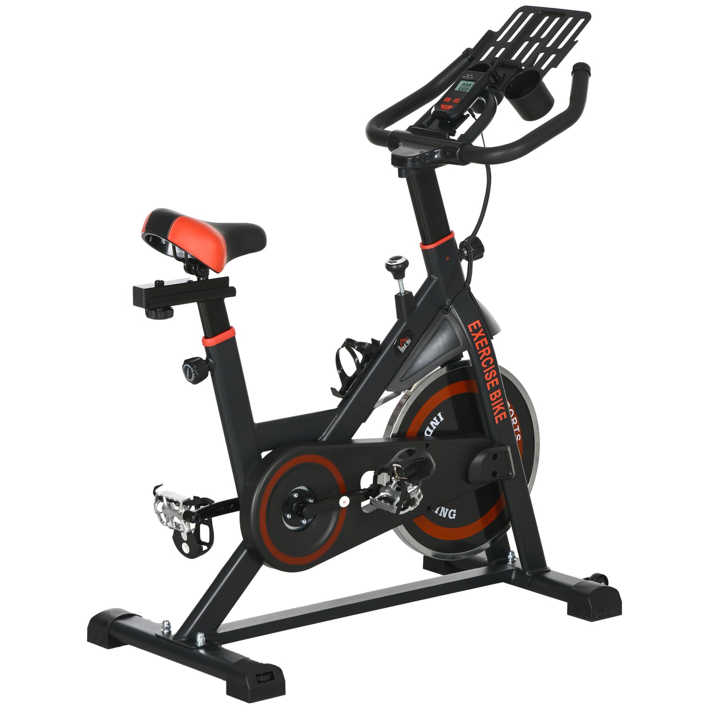 HOMCOM Heimtrainer, Fitness-Heimtrainer mit verstellbarem Lenker und Sattel, Ablagekorb, LCD-Monitor, Flaschenhalter, 8 kg Schwungrad und Rollen, Rot   Aosom
