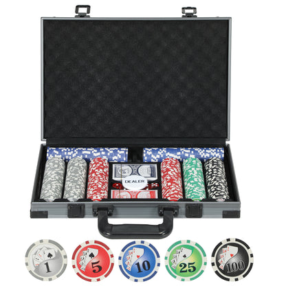 SPORTNOW Pokerkoffer Pokerset, Poker Komplett Set mit 400 Chips, 11,5 Gramm, 2 Kartendecks, 5 Würfeln, Dealer-Scheibe, Spielmatte, Aluminiumkoffer   Aosom