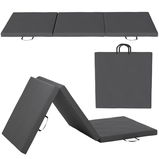 HOMCOM Klappbare Gymnastikmatte, dicke Turnmatte, 180 x 60 x 5 cm, mit Griff, Bodenmatte für Yoga, Sport, Fitness, Pilates, synthetischer Bezug, grau   Aosom
