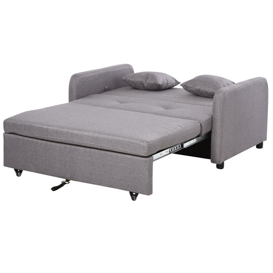 HOMCOM Schlafsofa, Schlafcouch mit Stauraum, Wurfkissen, Armlehne, 2er-Sofa mit Schlaffunktion, Leinenoptik, Gepolstert Couch mit Rollen für Wohnzimmer, Schlafzimmer, Grau   Aosom