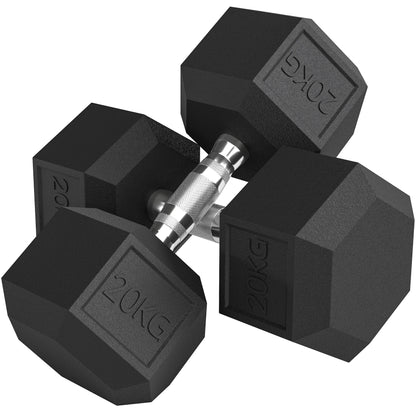 HOMCOM Hantelset, 2er Set Hanteln mit gerändeltem Griff, Kurzhantelset aus Gusseisen, 2 x 20 kg, Kurzhanteln für Männer und Frauen, Dumbbell Set für Zuhause, Fitnessstudio, Krafttraining   Aosom