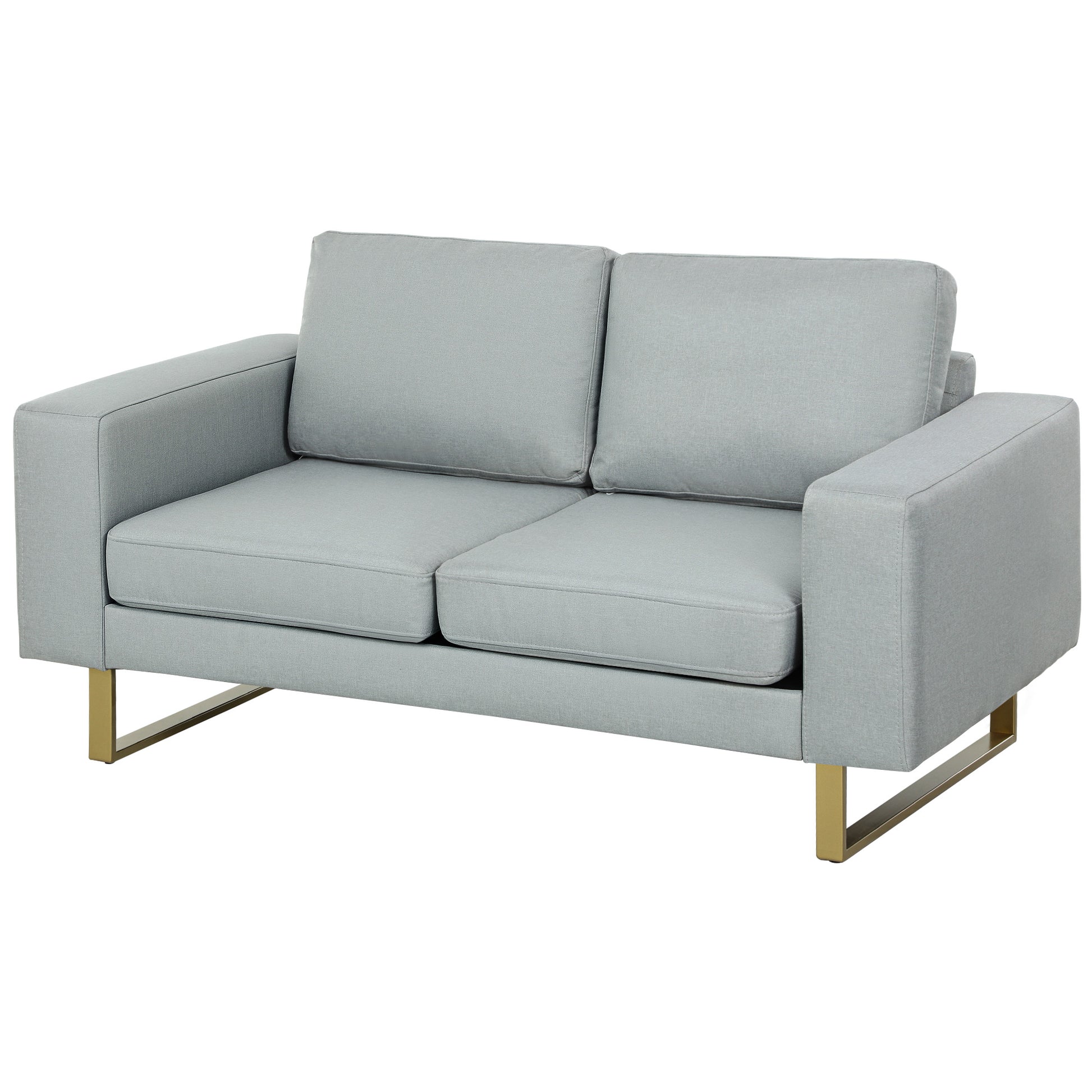 HOMCOM Sofa 2 Sitzer Couch mit Armlehne Doppelsofa Modern Polstersofa mit Leinenoptik, Kissen für Schlafzimmer Wohnzimmer, 145 x 82 x 78 cm, Hellgrau   Aosom