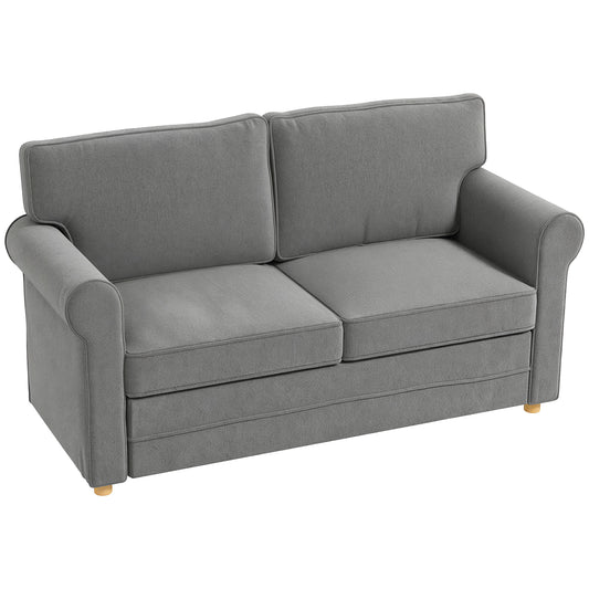 HOMCOM Sofa 2 Sitzer Couch mit Armlehne Dick Gepolstert Doppelsofa Modern Polstersofa mit S-Feder, Leinenoptik, Holzbeine für Schlafzimmer Wohnzimmer, 150 x 74 x 86 cm, Dunkelgrau   Aosom