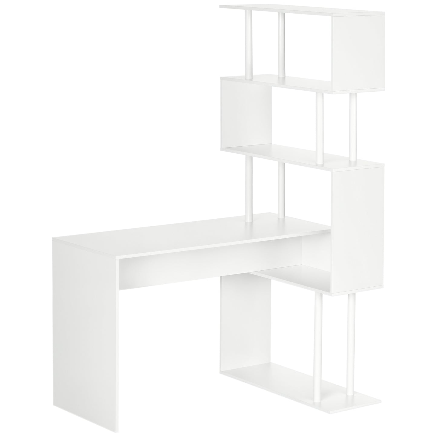 HOMCOM Eckschreibtisch, L-Form Schreibtisch, Computertisch mit 4 Ablagen, PC Tisch Winkelschreibtisch für Büro, Arbeitszimmer, 120 x 80 x 176, Weiß   Aosom