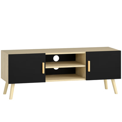 HOMCOM TV-Möbel TV-Bank aus Holz bis zu 127 cm mit Ablagen, 2 Schränken und Kabeldurchlässen für Wohnzimmer, Schlafzimmer, 110 x 36,2 x 42 cm, Eiche und Schwarz   Aosom