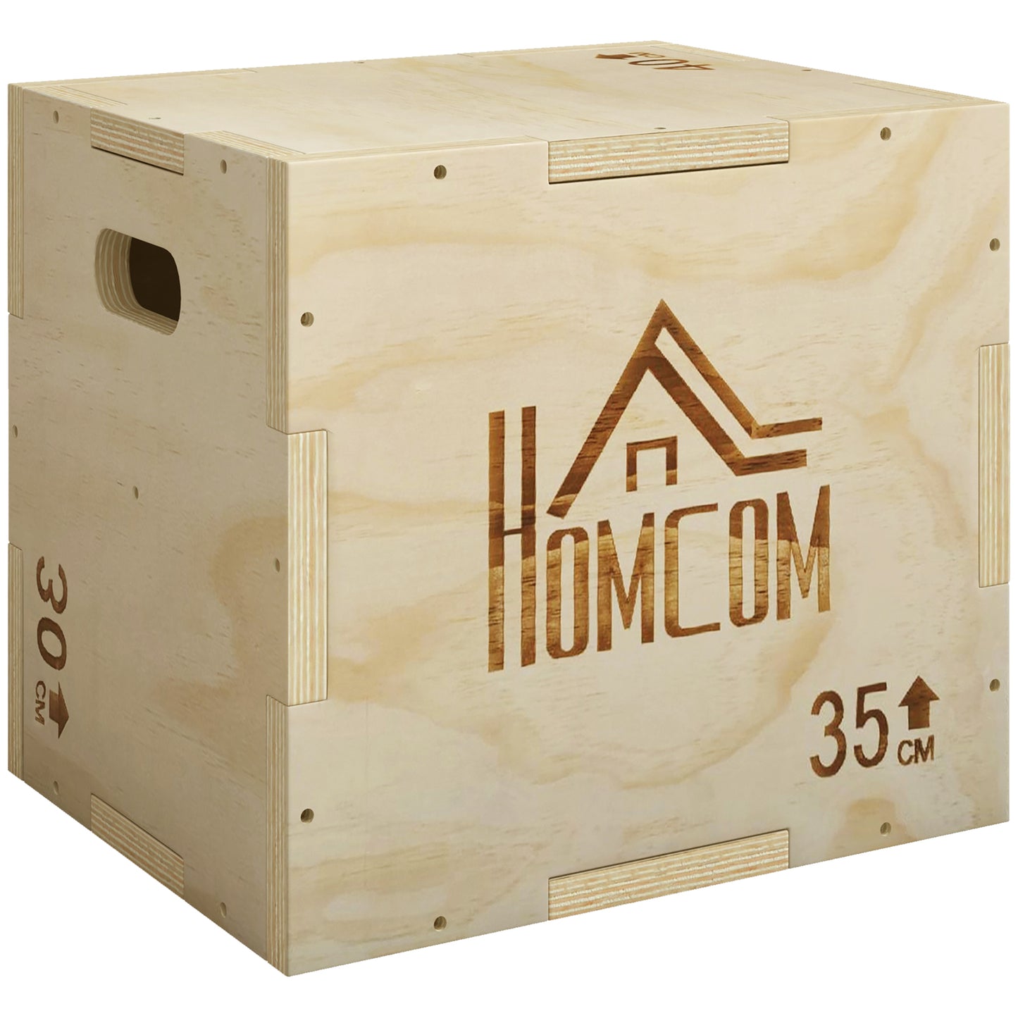 HOMCOM 3-in-1 Plyo Box Holz Plyometrische Sprungbox mit 3 Sprunghöhen Griffen Step-Up Jumping Box 40,5 x 35,5 x 30,5cm Plyometric Platform Fitnessgerät für Plyometrisches Training Workout   Aosom