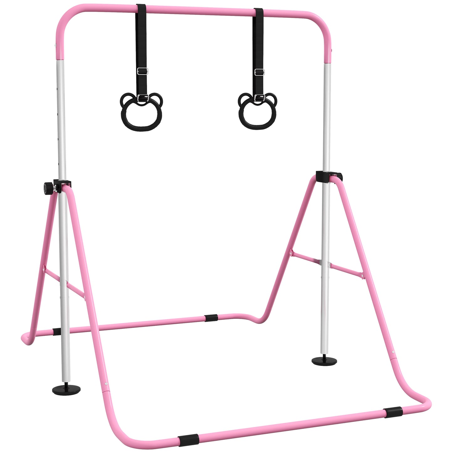 HOMCOM Kinder Gymnastik Turnreck 5-stufige höhenverstellbar Reckstange Reckanlage mit Gymnastikringen für Indoor bis 50 kg belastbar Stahl Rosa   Aosom