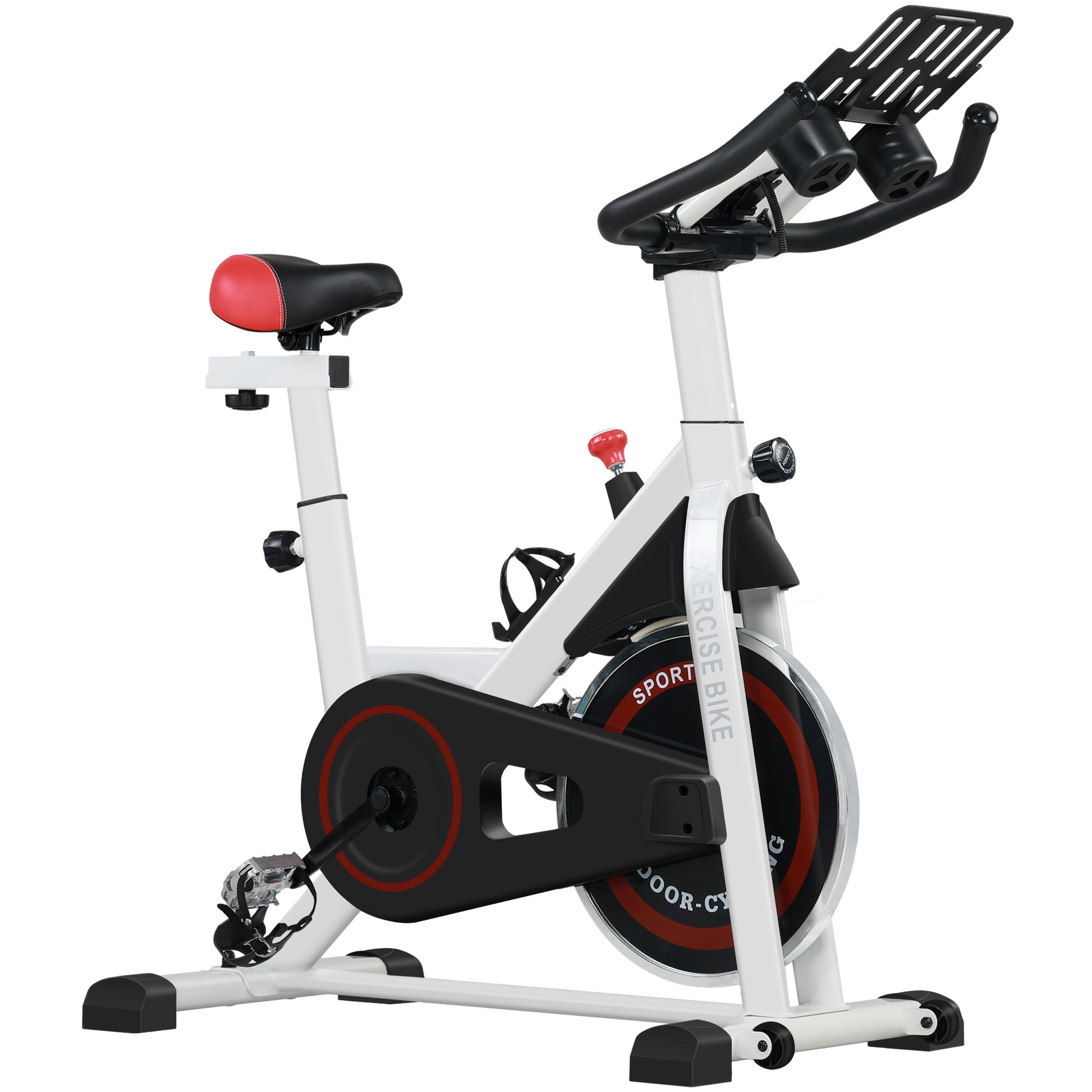 HOMCOM Heimtrainer Fahrrad Indoor Fitnessbike mit LCD-Display, verstellbarem Sitz, Rollen & Becherhalter, Stahl, weiß   Aosom.de