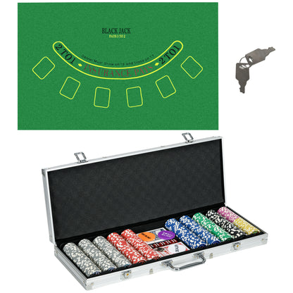 SPORTNOW Pokerkoffer Set, 500 Pokerchips 11,5 Gramm, Pokerset mit Schloss, 2 Pokerdecks, 5 Würfel, 1 Dealer Button, 1 Small Blind,1 Big Blind, Silber   Aosom