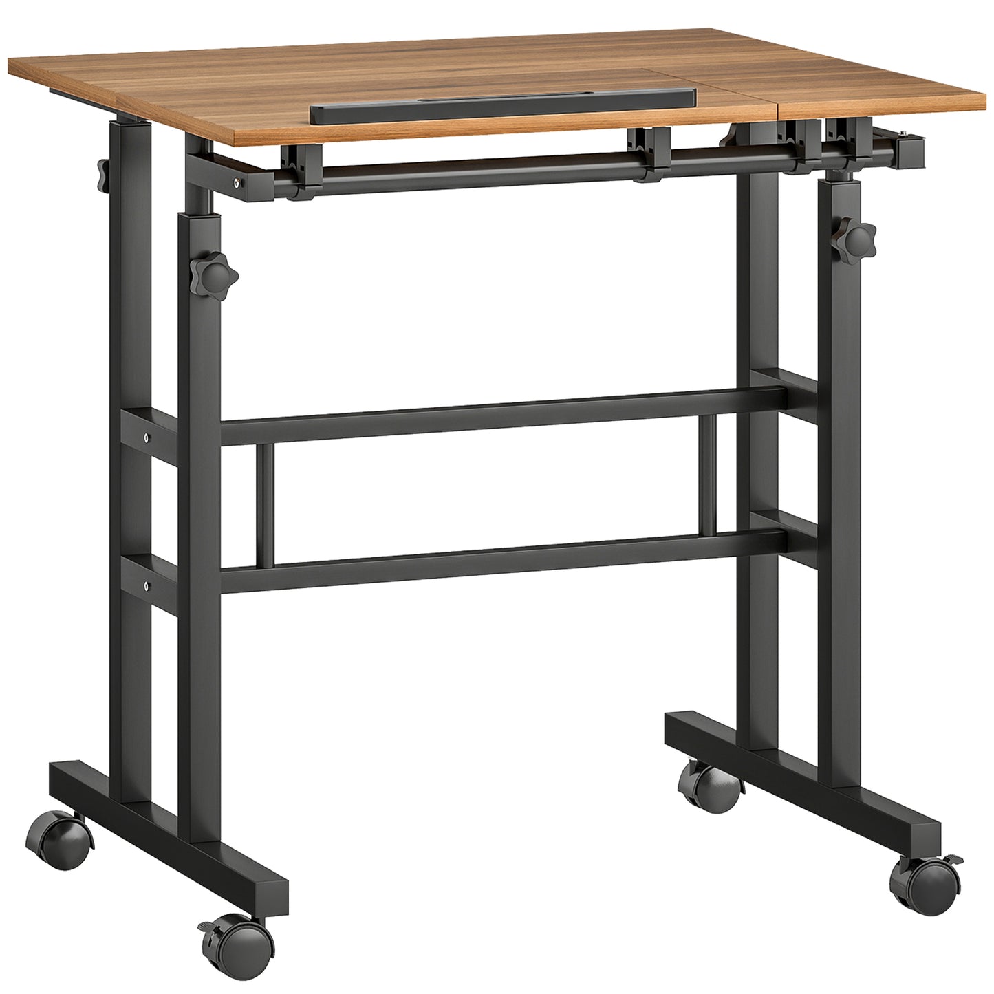 HOMCOM höhenverstellbarer Sitz‑Steh‑Schreibtisch 70 x 60 cm mit Rollen und neigbarer Platte – platzsparender Computer‑Schreibtisch, Braun   Aosom