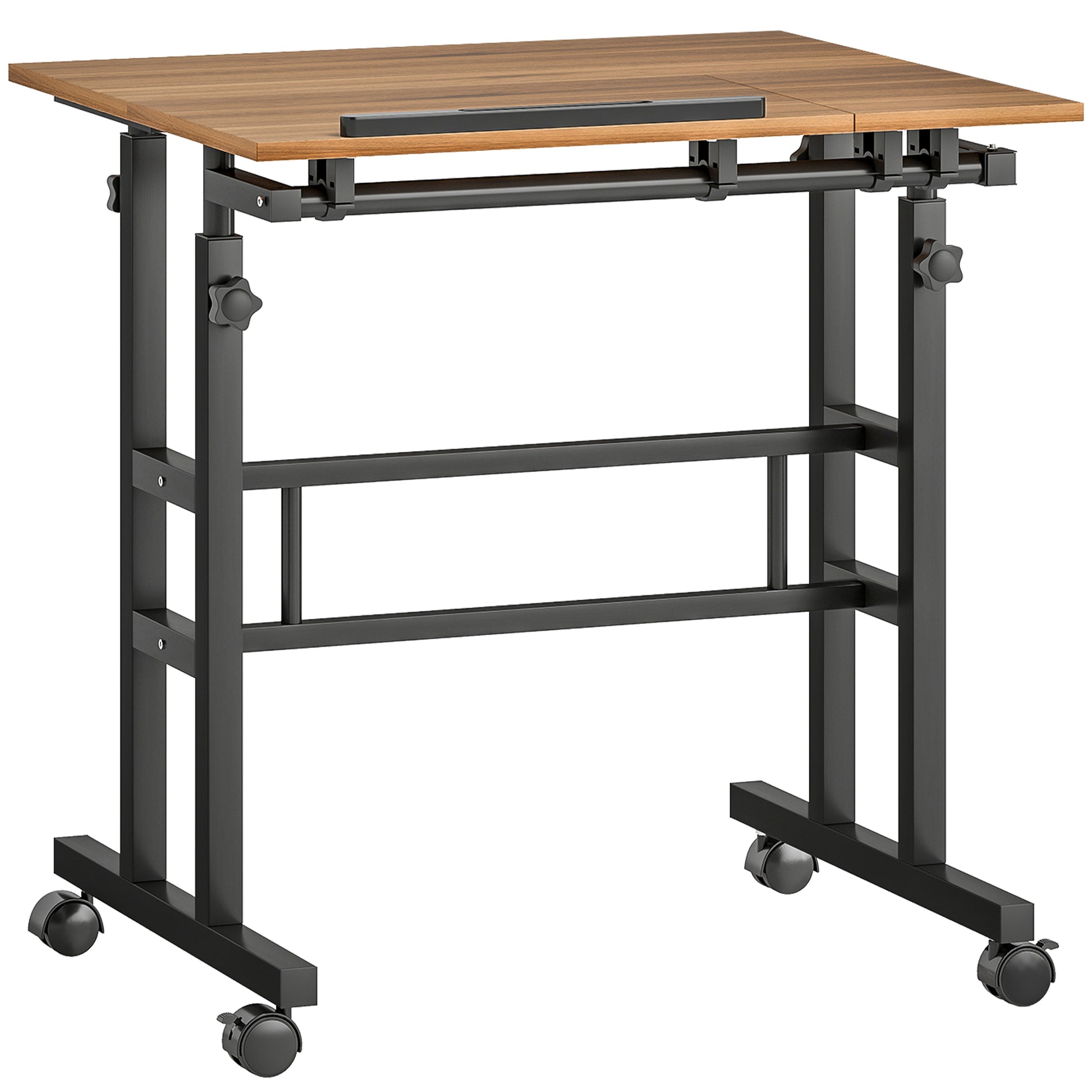 HOMCOM höhenverstellbarer Sitz‑Steh‑Schreibtisch 70 x 60 cm mit Rollen und neigbarer Platte – platzsparender Computer‑Schreibtisch, Braun   Aosom