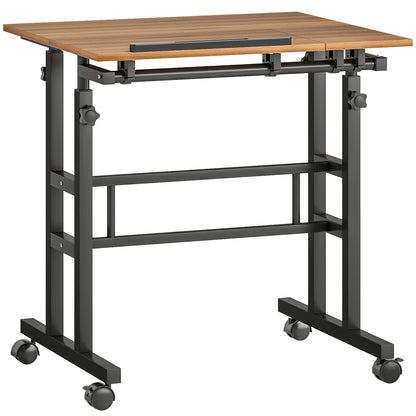 HOMCOM höhenverstellbarer Sitz‑Steh‑Schreibtisch 70 x 60 cm mit Rollen und neigbarer Platte – platzsparender Computer‑Schreibtisch, Braun   Aosom