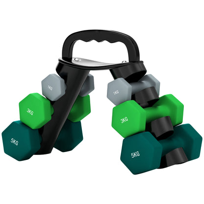 SPORTNOW Hanteln Set 6 Kurzhanteln mit Klappbarem Hantelständer, 2 x 1kg, 2 x 3kg, 2 x 5kg Hanteln, Kugelhantel für Fitness, Gymnastik, Zuhause   Aosom