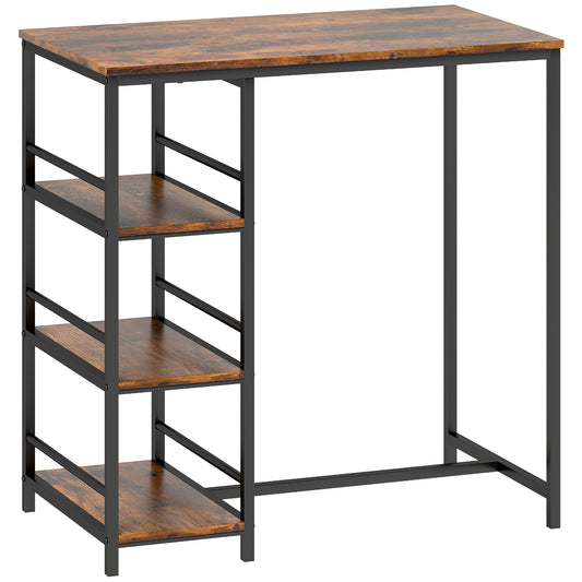 HOMCOM Bartisch Stehtisch Küchentheke mit 3 Ablageböden und Stahlgestell, für Esszimmer und Küche, 90 x 50 x 90,5 cm, rustikabraun, schwarz   Aosom