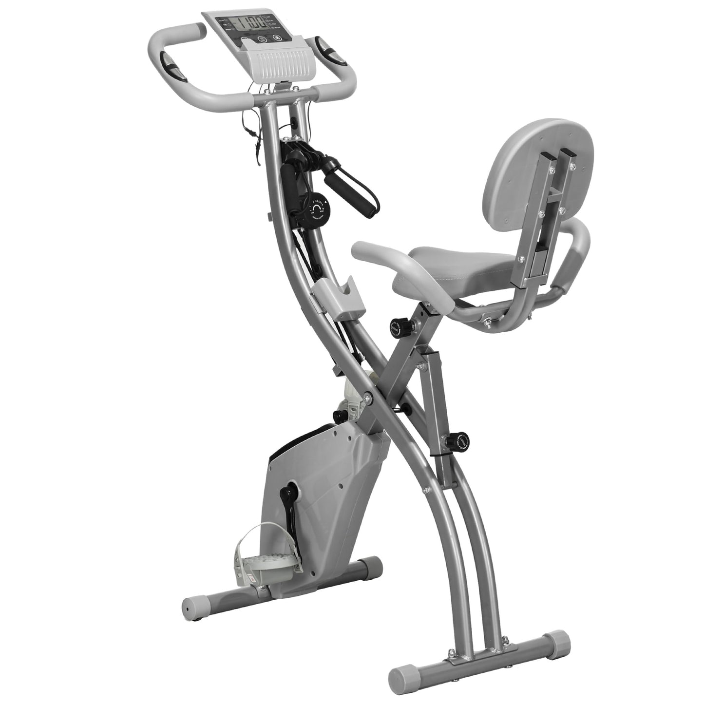 HOMCOM Heimtrainer X-Bike 2-in-1 Fahrradtrainer klappbar mit LCD-Display 8-stufigem Magnetwiderstand Spannseil aus Stahl Grau 97x51x115 cm   Aosom.de