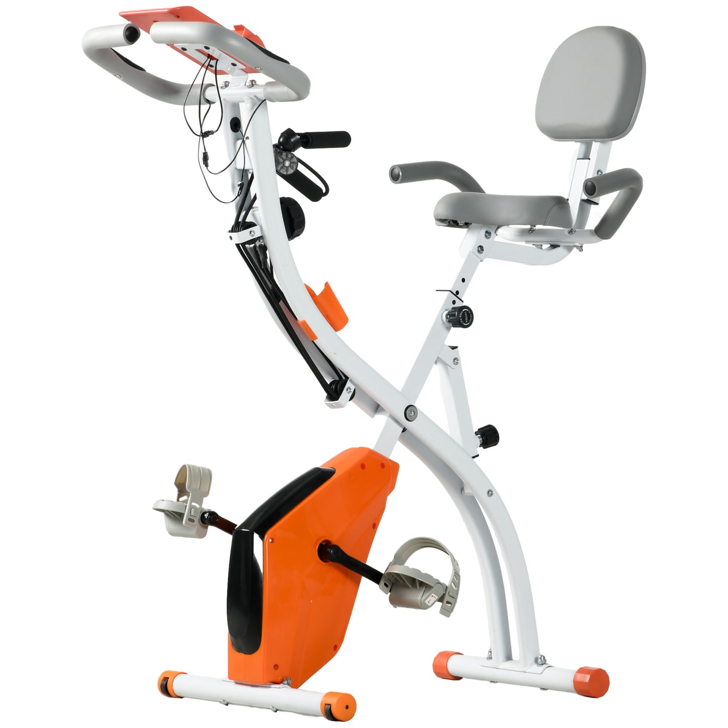 HOMCOM Klappbarer 2-in-1-Heimtrainer mit 8-stufigem einstellbarem magnetischem Widerstand, Fitnessbike mit Herzfrequenzsensor, Armbändern, LCD-Bildschirm, 2,5 kg Schwungmasse, Orange   Aosom